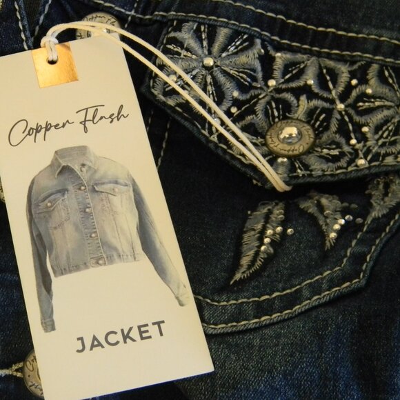 Copper Flash Denim Jean Jacket Bedazzled Buttons Size 2X NWT - Picture 8 of 8